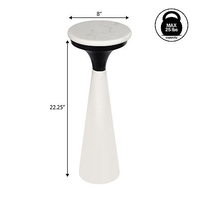 Oliver 22.25" Glam Retro Metal Drink Table and Decorative End Table with White Marble Round Top