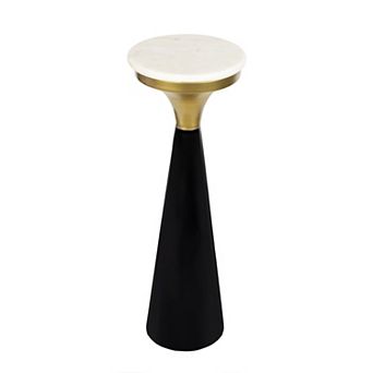 Oliver 22.25" Glam Retro Metal Drink Table and Decorative End Table with White Marble Round Top