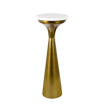 Oliver 22.25" Glam Retro Metal Drink Table and Decorative End Table with White Marble Round Top