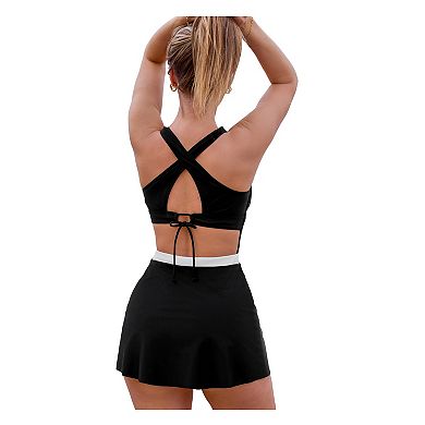 Women's Cupshe Black Crossback Cutout Swimdress