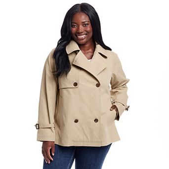 Plus Size Weathercast Double Breasted A-Line Trench Coat