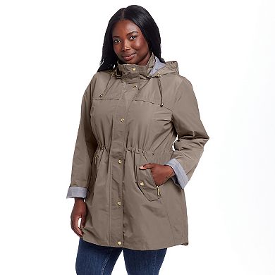 Plus Size Weathercast Hooded Anorak with Turn Back Cuffs