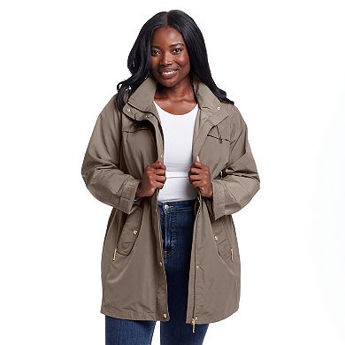 Plus Size Weathercast Hooded Anorak with Turn Back Cuffs