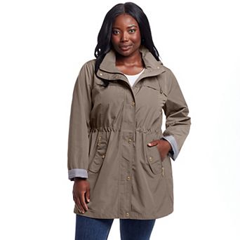 Plus Size Weathercast Hooded Anorak with Turn Back Cuffs