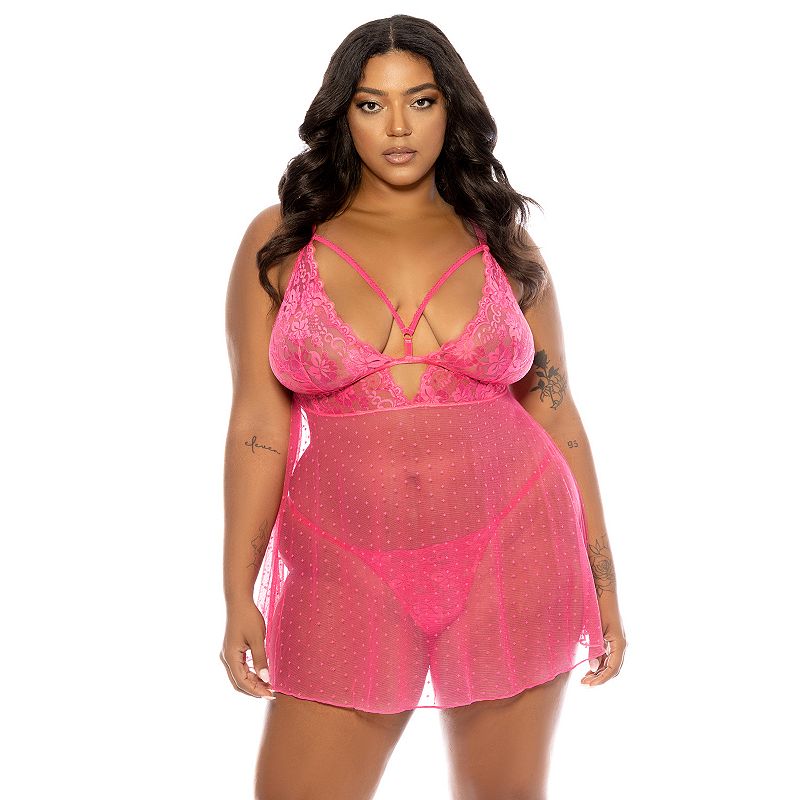 Plus Size Oh La La Cheri Aphrodite Babydoll 75-11578X, Women's, Size: 1XL-2XL, Pink