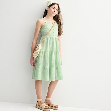 Girls 7-16 Mini Society Button Front Midi Dress with Headscarf
