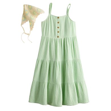 Girls 7-16 Mini Society Button Front Midi Dress with Headscarf