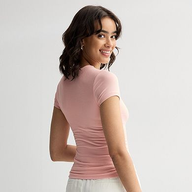 Juniors' Harper & Ivy Yummy Contour Short Sleeve Cinch Top