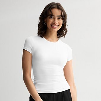 Juniors' Harper & Ivy Yummy Contour Short Sleeve Cinch Top