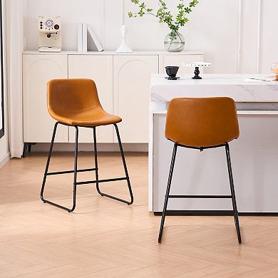 Unikome Set of 2 Faux Leather Barstools - Padded Seat & Metal Frame 24" & 30" Heights