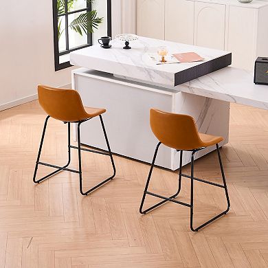 Unikome Set of 2 Faux Leather Barstools - Padded Seat & Metal Frame 24" & 30" Heights