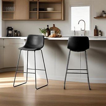 Unikome Set of 2 Faux Leather Barstools - Padded Seat & Metal Frame 24" & 30" Heights