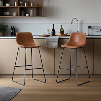 Unikome Set of 2 Faux Leather Barstools - Padded Seat & Metal Frame 24" & 30" Heights