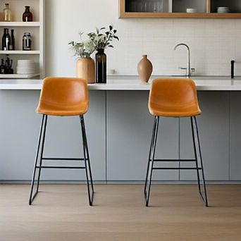 Unikome Set of 2 Faux Leather Barstools - Padded Seat & Metal Frame 24" & 30" Heights