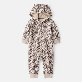 Baby Girl Carter's Cat Leopard Print Long Sleeve Hooded Jumpsuit
