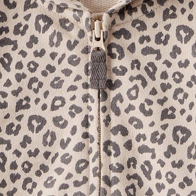 Baby Girl Carter's Cat Leopard Print Long Sleeve Hooded Jumpsuit