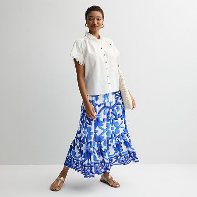 Women's Farmers Market Crochet Trim Button-Up Shirt