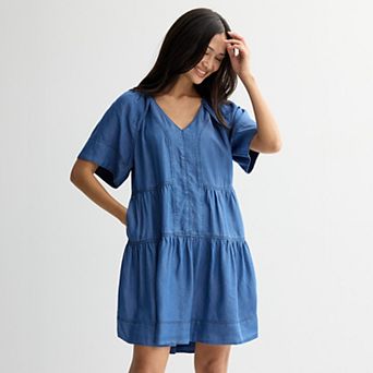 Women's Farmers Market V-Neck Tiered Denim Dress