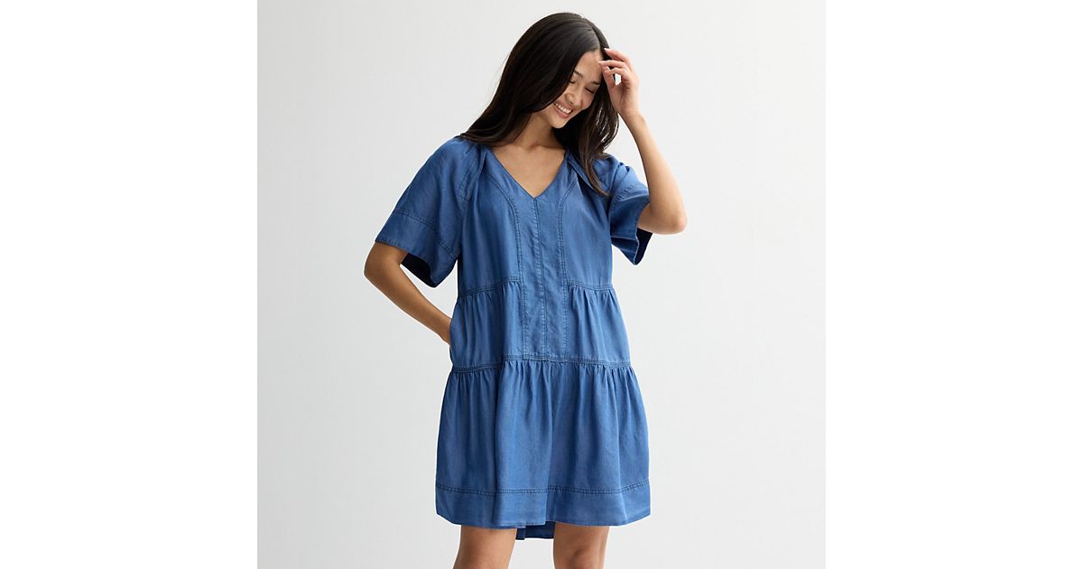 denim dress kohls Halter Neck Button Down Backless A-Line Mini Shirt Dress, Blue / 3XL Refresh your wardrobe with this womens Sonoma Goods For Life denim tank dress. Its denim season  and