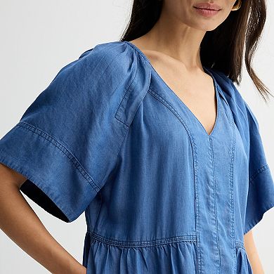 Women's Farmers Market V-Neck Tiered Denim Dress