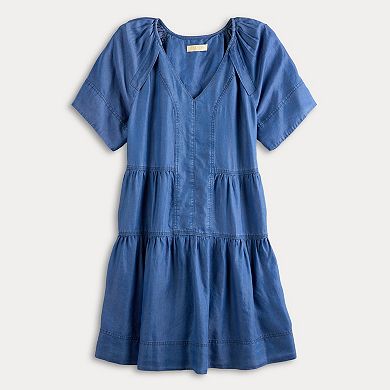 Women's Farmers Market V-Neck Tiered Denim Dress