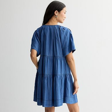 Women's Farmers Market V-Neck Tiered Denim Dress