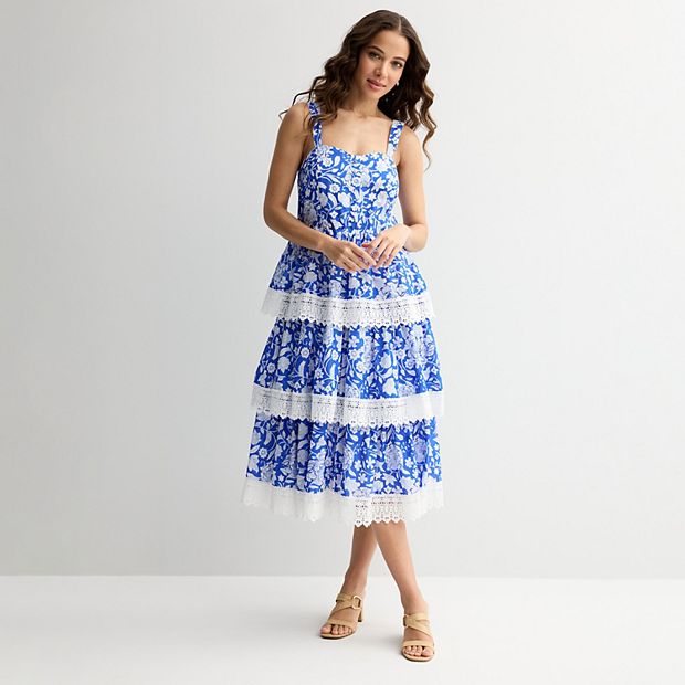 sachin and babi light blue dress Women's Farmers Market Tiered Lace Trim Maxi Dress