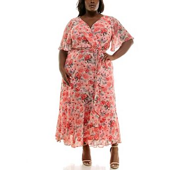 Plus Size Taylor Faux Wrap Ruffle Hem Fit & Flare Dress