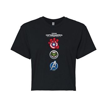 Juniors' Marvel Captain America: Brave New World Logos Cropped Tee