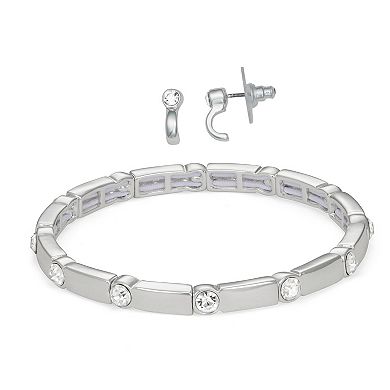 Nine West Silver Tone Skinny Stretch Bracelet & Stud Earring Set