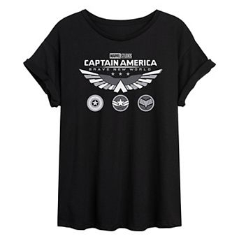 Juniors' Marvel Captain America: Brave New World Icons Oversized Tee
