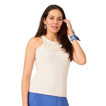 Women's Flint & Moss Lace Detail Cotton Rib Tank Top