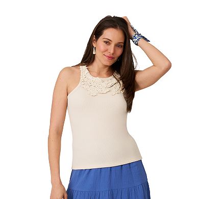 Women's Flint & Moss Lace Detail Cotton Rib Tank Top