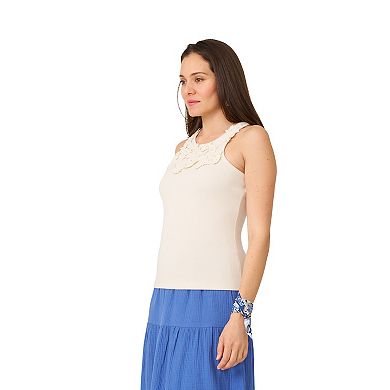 Women's Flint & Moss Lace Detail Cotton Rib Tank Top