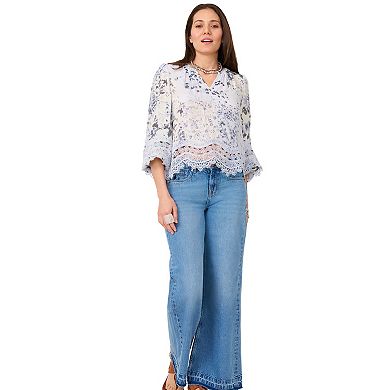 Women's Flint & Moss Lace Inset Floral Blouse