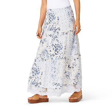 Women's Flint & Moss Lace Trim Tiered Maxi Skirt