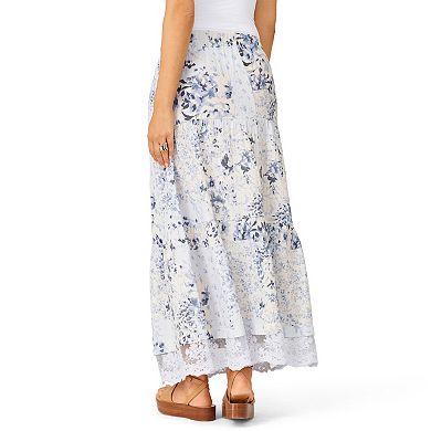 Women's Flint & Moss Lace Trim Tiered Maxi Skirt