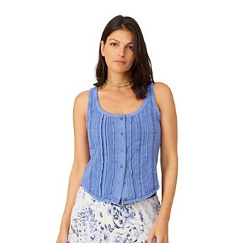 Women's Flint & Moss Button Front Lace Trim Tank