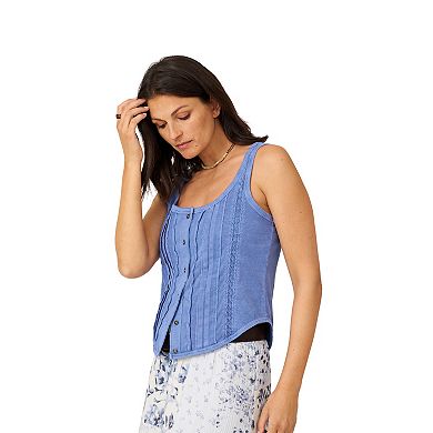 Women's Flint & Moss Button Front Lace Trim Tank