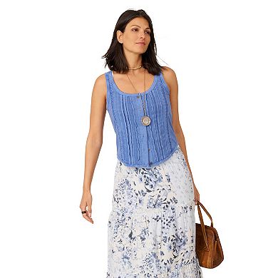 Women's Flint & Moss Button Front Lace Trim Tank