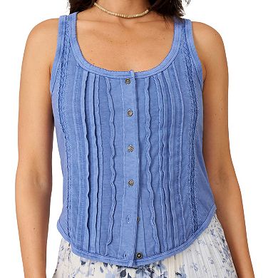 Women's Flint & Moss Button Front Lace Trim Tank