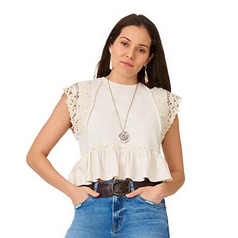 Women's Flint & Moss Lace Trim Cotton Knit Top