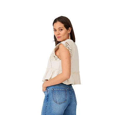 Women's Flint & Moss Lace Trim Cotton Knit Top