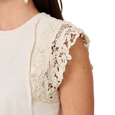 Women's Flint & Moss Lace Trim Cotton Knit Top