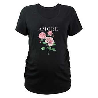 Maternity Amore Pink Roses Graphic Tee