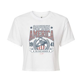Juniors' Marvel Captain America Retro Collegiate Cropped Tee
