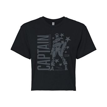 Juniors' Marvel Captain America Monochrome Cropped Tee