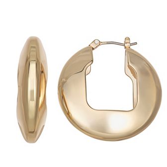 Nine West Gold Tone 30mm Puffy Hoop Click-It Earrings