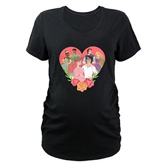 Disney Princess Tiana, Ariel & Rapunzel Loving Couples Maternity Graphic Tee