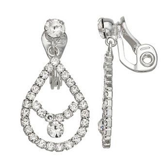 You're Invited Silver Tone Rhinestone Clip-On Drop Earrings
